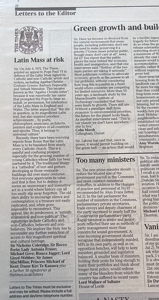 Bought myself a copy of <a href="/thetimes/">The Times and The Sunday Times</a> so I’ve got a physical copy of this fantastic letter.