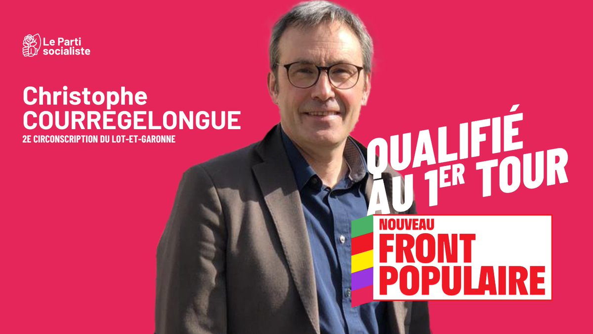 👏 Bravo à <a href="/courrege_47/">Christophe Courregelongue</a>, qualifié pour le second tour dans la 2ème circonscription du Lot-et-Garonne !

#NouveauFrontPopulaire #ÉlectionsLégislatives2024