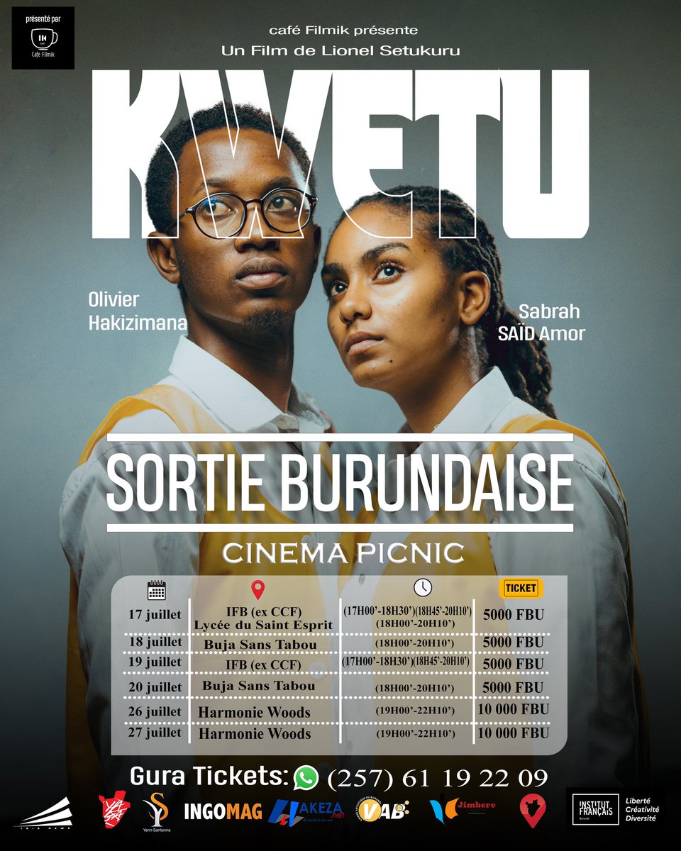 🎬 L'événement ciné de l'année ! Lionel Setukuru vous invite à découvrir « Kwetu », un chef-d'œuvre burundais. 6 dates, 6 chances de voir cette pépite ! 

Tickets dispo ! 🎟️ 

📍 RDV à BST le 18 &amp; 20 juillet. 

#KwetuLeFilm #CinemaBurundais #BST2024 #Burundi🇧🇮