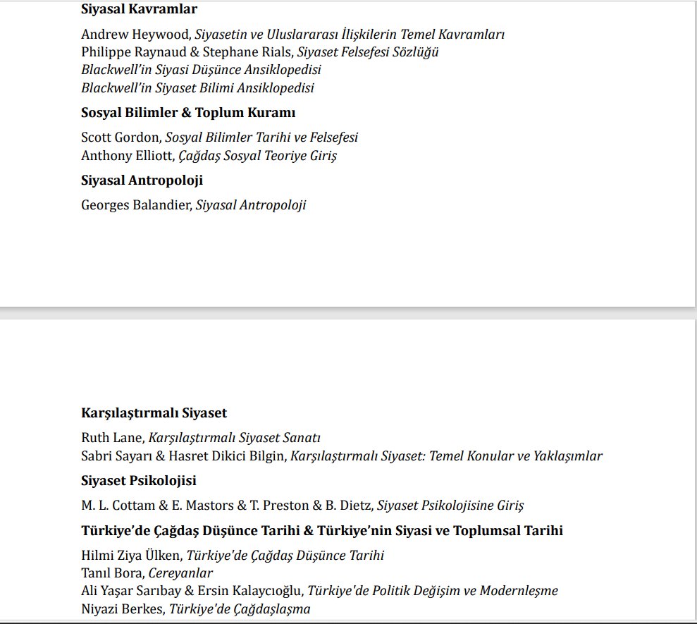 Siyaset Bilimi'nde uzmanlaşmaya yönelik, SB Doktora Yeterlilik Sınavı için hazırlanmış, 

Siyaset Bilimi, Sosyoloji ve Felsefe öğrencileriyle bu konulara ilgi duyan herkesin yararlanabileceği bir temel okuma listesi 👇🏼