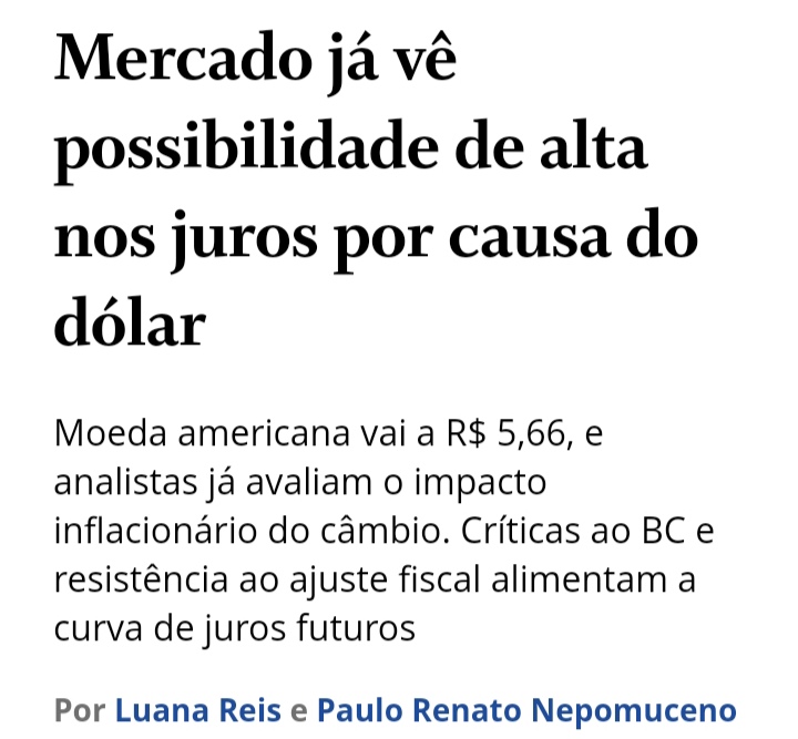 CRIME PERFEITO. Especulam contra o Real, o dólar sobe 7% em 30 dias com o BC de braços cruzados, com ganhos estratosféricos para eles. Com a subida do dólar, pressionam a inflação e arrumam o argumento para subir ainda mais os juros. Sem enfrentar o rentismo, jamais haverá Brasil