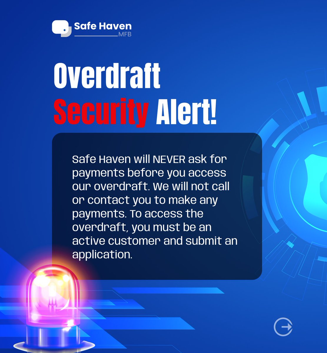 SafeHavenBank's tweet image. Safe Haven MFB will NEVER ask for upfront payments. #OverdraftSecurity #SafeHavenMFB #Customercare #Privacy