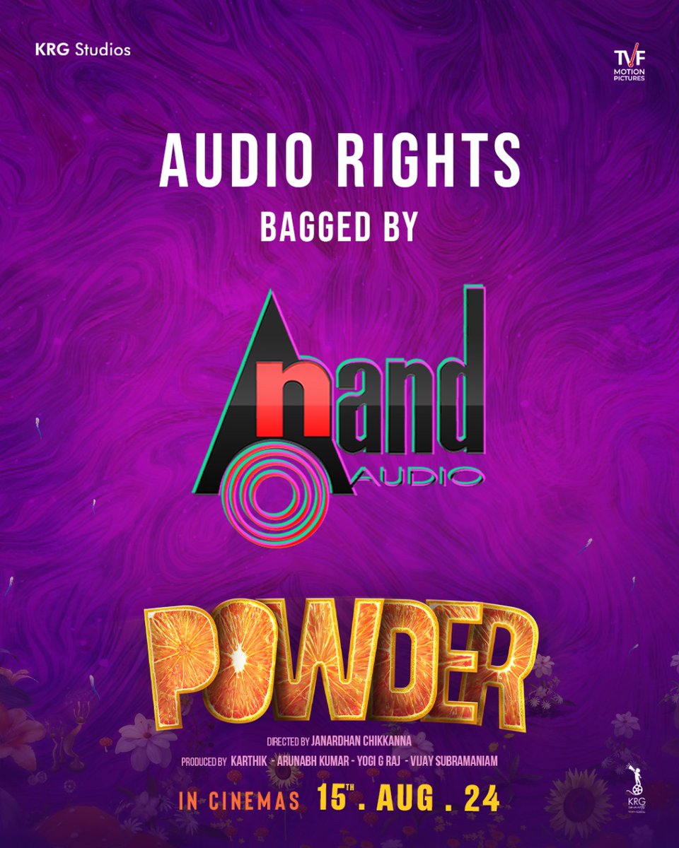 KRG Connects (@krg_connects) on Twitter photo Be all ears to Anand Audio to get high n higher!!
#PowderKanMovie 𝗔𝘂𝗱𝗶𝗼 𝗥𝗶𝗴𝗵𝘁𝘀 bagged by <a href="/aanandaaudio/">aanandaaudio</a> 🎶 🤩
𝐈𝐧 𝐂𝐢𝐧𝐞𝐦𝐚𝐬 𝐟𝐫𝐨𝐦 15th Aug 2024.
<a href="/KRG_Studios/">KRG Studios</a> <a href="/TheViralFever/">The Viral Fever</a> #TVFMotionPictures <a href="/diganthmanchale/">diganthmanchale</a> <a href="/Janardhan_11/">Janardhan Chikkanna</a> <a href="/Karthik1423/">Karthik Gowda</a> <a href="/vjsub/">vijay subramaniam</a> <a href="/yogigraj/">Yogi G Raj</a> Be all ears to Anand Audio to get high n higher!!
#PowderKanMovie 𝗔𝘂𝗱𝗶𝗼 𝗥𝗶𝗴𝗵𝘁𝘀 bagged by <a href="/aanandaaudio/">aanandaaudio</a> 🎶 🤩
𝐈𝐧 𝐂𝐢𝐧𝐞𝐦𝐚𝐬 𝐟𝐫𝐨𝐦 15th Aug 2024.
<a href="/KRG_Studios/">KRG Studios</a> <a href="/TheViralFever/">The Viral Fever</a> #TVFMotionPictures <a href="/diganthmanchale/">diganthmanchale</a> <a href="/Janardhan_11/">Janardhan Chikkanna</a> <a href="/Karthik1423/">Karthik Gowda</a> <a href="/vjsub/">vijay subramaniam</a> <a href="/yogigraj/">Yogi G Raj</a>