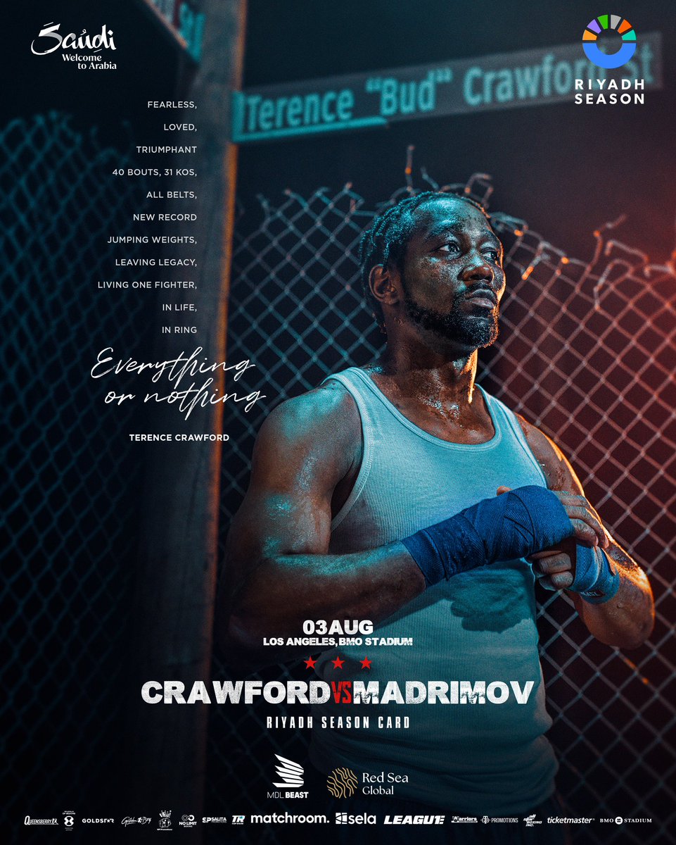 Turki_alalshikh's tweet photo. Get ready for an intense night at the Riyadh Season Card in Los Angeles 🔥
Crawford is set to bring his A-game – don’t miss the action 🥊

Book your ticket now 🎟️
https://t.co/QBPcOg60Jx

#RiyadhSeasonCard
#BigTime https://t.co/S8YBjaPGmA