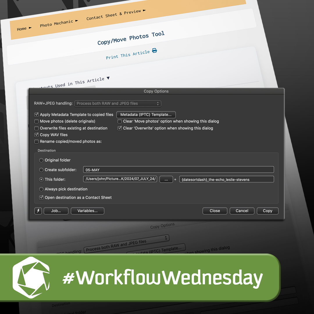 Learn how to use Photo Mechanic's Copy/Move tool in today's #WorkflowWednesday tip. Link in bio.
