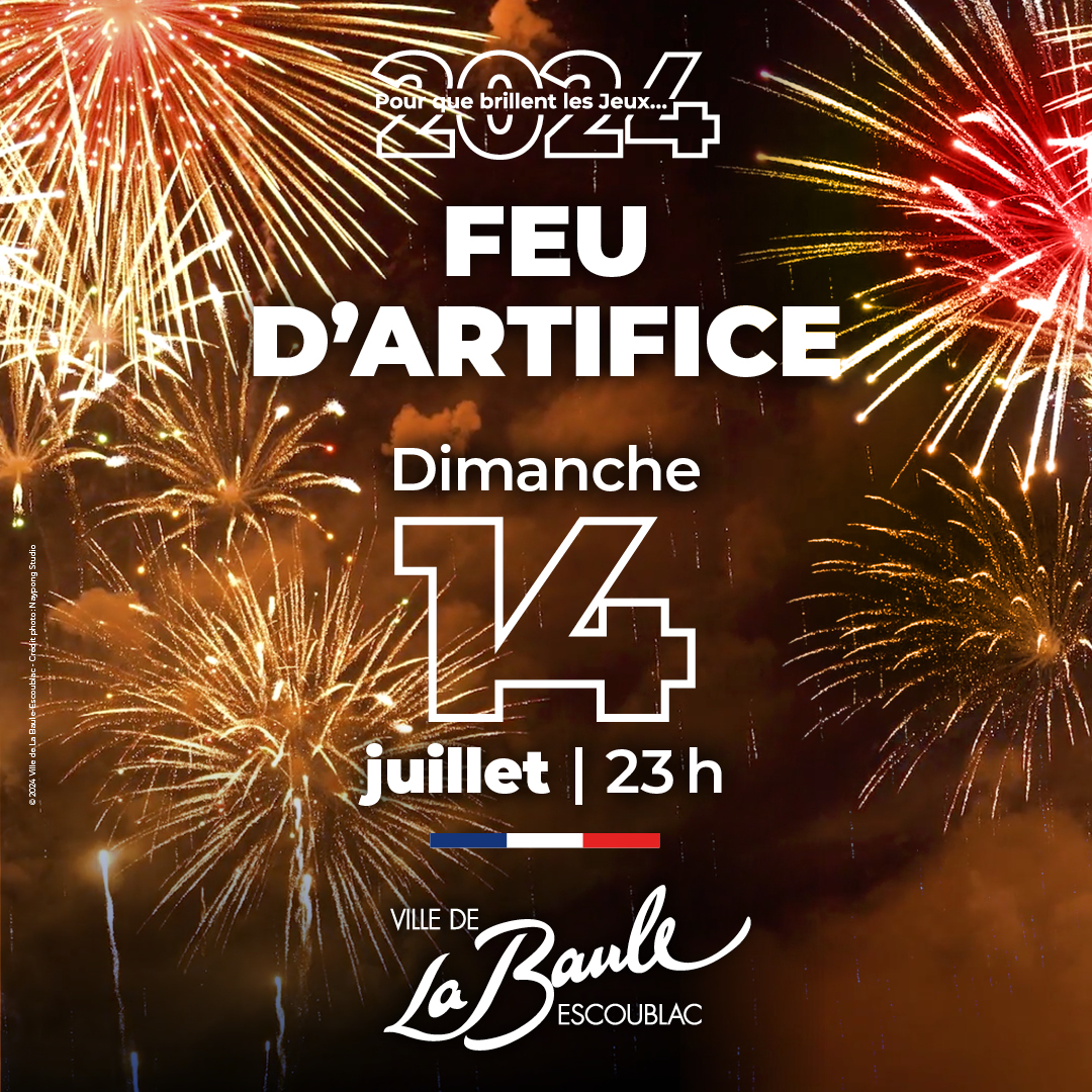 Venez célébrer la #FêteNationale du #14juillet à La Baule-Escoublac. A cette occasion, comme chaque année, un #feudartifice illuminera notre belle ville. 🎆