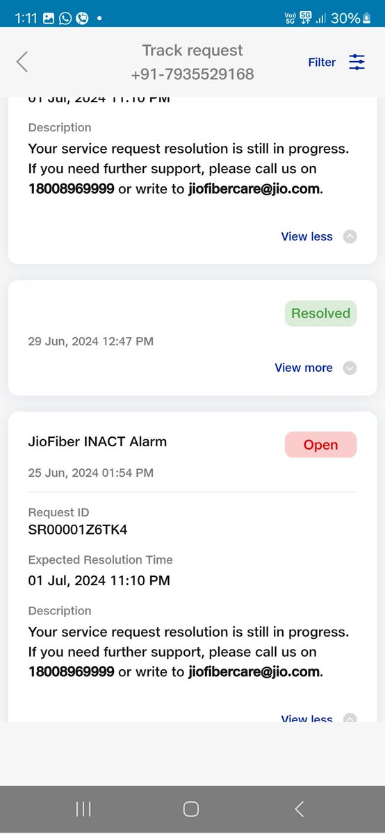 546deep's tweet photo. @JioCare @reliancejio @DoT_India  what the hell is going? Can you please explain??? After my complaint, company it self resolve my issue without making visit of technician. I m complaining from 24/06/2024. Even company is using @GTPLHathwayLtd  cable for providing internet. Fraud https://t.co/LzJefNg8nj