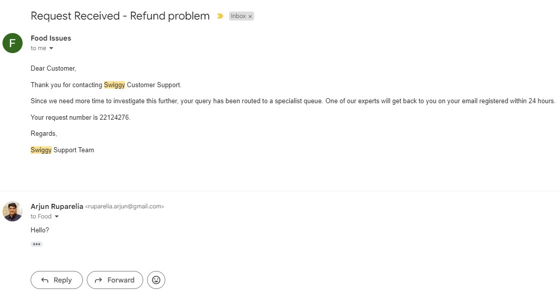 arjun_ruparelia's tweet photo. @SwiggyCares, looks like you don't care after all. I received stale food two days ago. Your AI chatbot offered me 25rs compensation -- why would I pay for bacteria-ridden food at all? And no response to email. Why am I paying for stale and stinky food? https://t.co/IsH6u4PBiC