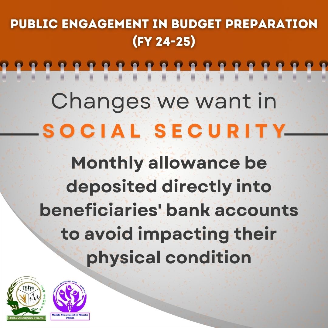MSMO40845837's tweet photo. #OdishaBudgetPriorities
We call upon @fdodisha @CMO_Odisha to increase the budgetary allocations for Social Security so that all eligible beneficiaries can live a dignified life. Your support is vital! @SSEPD2
#SocialSecurityEnhancement #BeneficiarySupport #DignifiedLiving https://t.co/QCIIsf8Tyt
