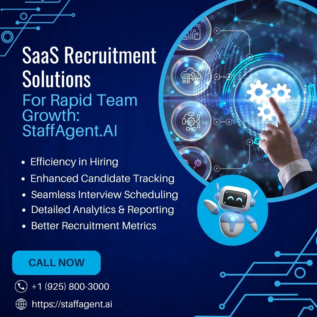 Boost your hiring efficiency with StaffAgent.AI's SaaS Recruitment Solutions! 
🚀 Enjoy seamless interview scheduling, enhanced candidate tracking, and detailed analytics. 
Call us today!
📞 +1 (925) 800-3000
🌐 staffagent.ai
#Recruitment #HRTech #SaaS #Hiring