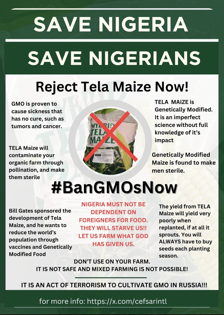 Rachael_W1's tweet image. They are forcing us to accept GMO crops policies shaped by select-few opinions, despite its potential for destruction of lives, cause cancer and many other form of evil. #BanGMOsNow 

@Sen_AhmadLawan
@WamakkoAliyu
@AllwellOnyesoh
@aminuabbas
@HonSiyakoYaro
@ArcLolaAshiru