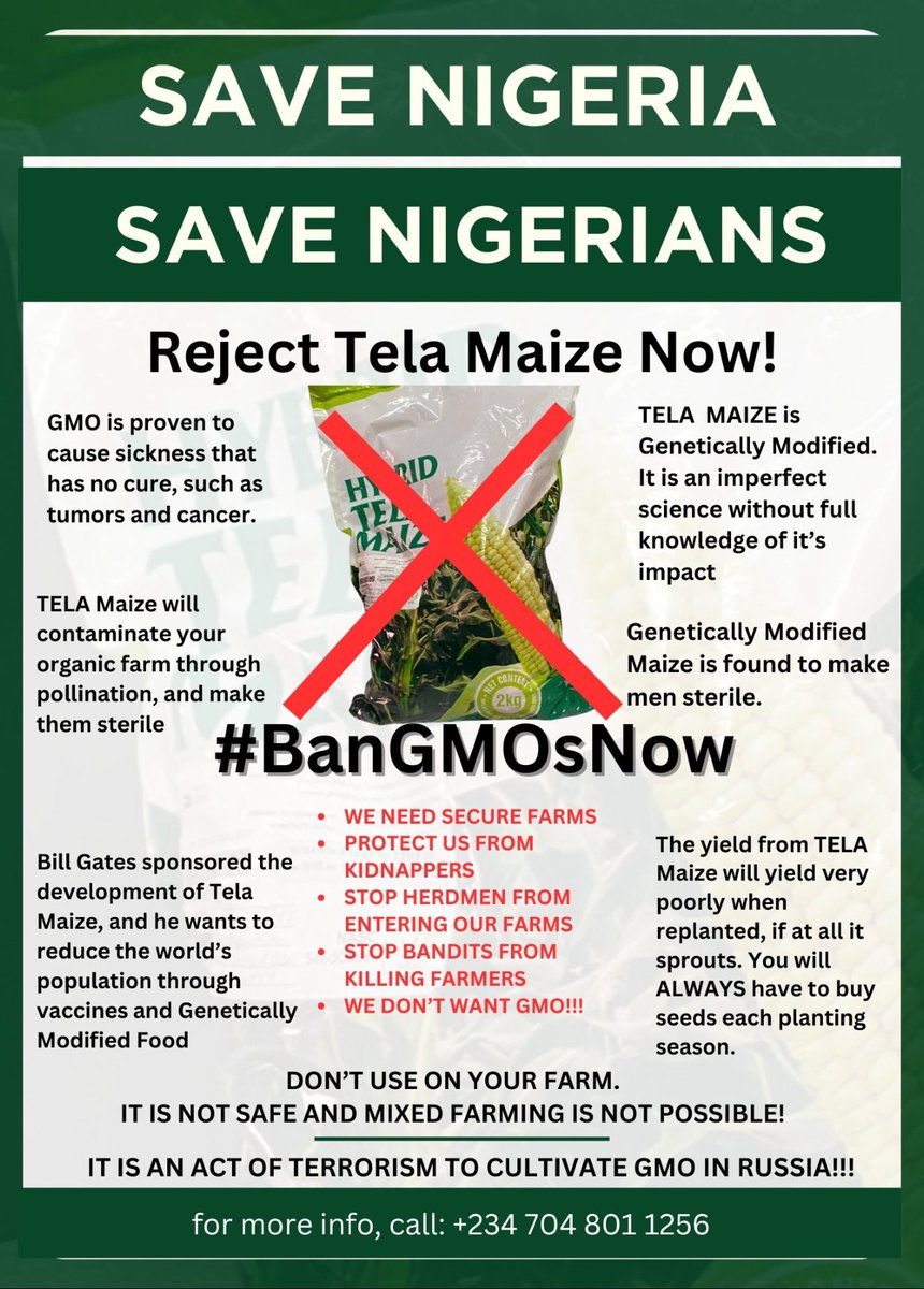 Rachael_W1's tweet image. They are forcing us to accept GMO crops policies shaped by select-few opinions, despite its potential for destruction of lives, cause cancer and many other form of evil. #BanGMOsNow 

@Sen_AhmadLawan
@WamakkoAliyu
@AllwellOnyesoh
@aminuabbas
@HonSiyakoYaro
@ArcLolaAshiru