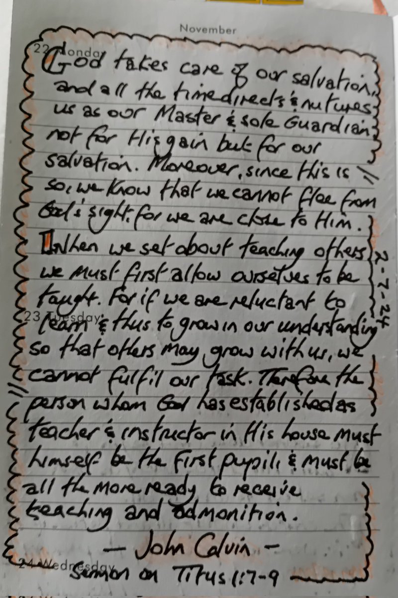 weecalvin1509's tweet photo. My latest #thoughtsbook entry from John Calvin's sermons on Titus. 

1. Our salvation, including our preservation, is entirely in God's hands.

2. Those preachers who teach others must also be willing pupils themselves.

#RealMeat #NoFluffStuff https://t.co/MYRMp6L0Sn