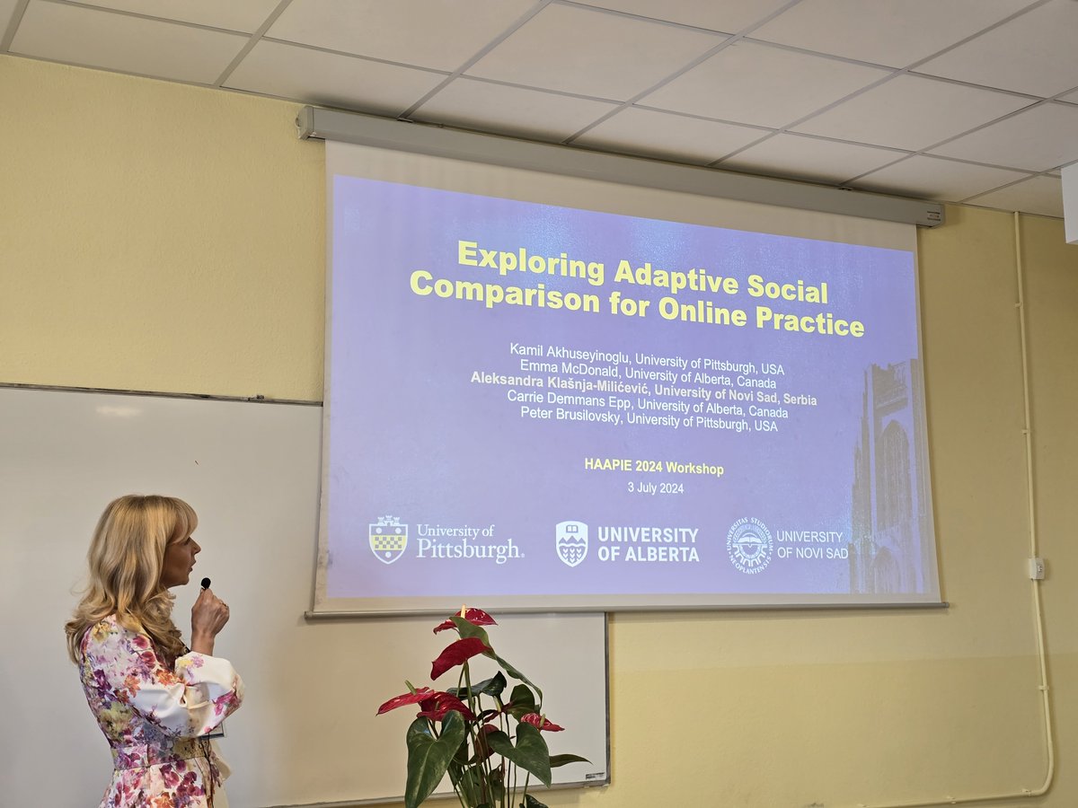 Aleksandra Klasnja Milicevic presents a joint work of <a href="/cskamil1/">Kamil Akhuseyinoglu</a> <a href="/pawslab/">pawslab</a>  with 2 collaborating teams "Exploring Adaptive Social Comparison for Online Practice" at #haapie2024 <a href="/UMAPconf/">UMAP</a> 2024 workshop dl.acm.org/doi/10.1145/36…