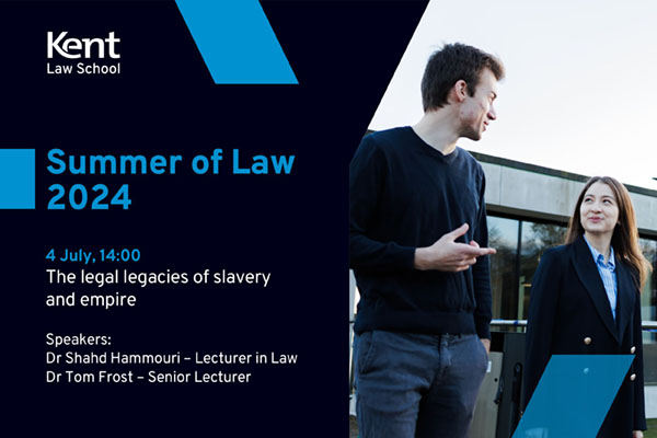Final <a href="/KentLawSchool/">Kent Law School</a> free Summer of Law webinar on 4th July 2pm BST. The topic this week is the legal legacies of slavery and empire. Join Dr Shahd Hammouri and Dr Tom Frost by registering for free now: us06web.zoom.us/webinar/regist….