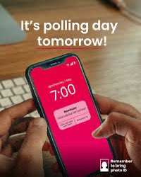 It’s polling day tomorrow . 
Remember to bring your photo ID. 
#VoteLabour