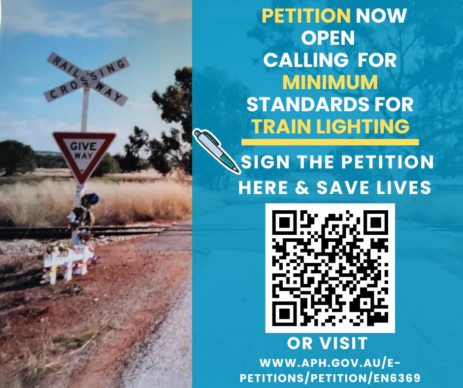 lightuprail's tweet photo. Special thanks to the Hon Melissa Price MP and Merome Beard MLA, in collaboration with all the families involved in the Train Lighting and Passive Level Crossing Safety Group for helping to make this happen🙏🏼🙏🏼 please sign the petition 

https://t.co/7OgYuOhpmS https://t.co/Fd6T9DAxgi