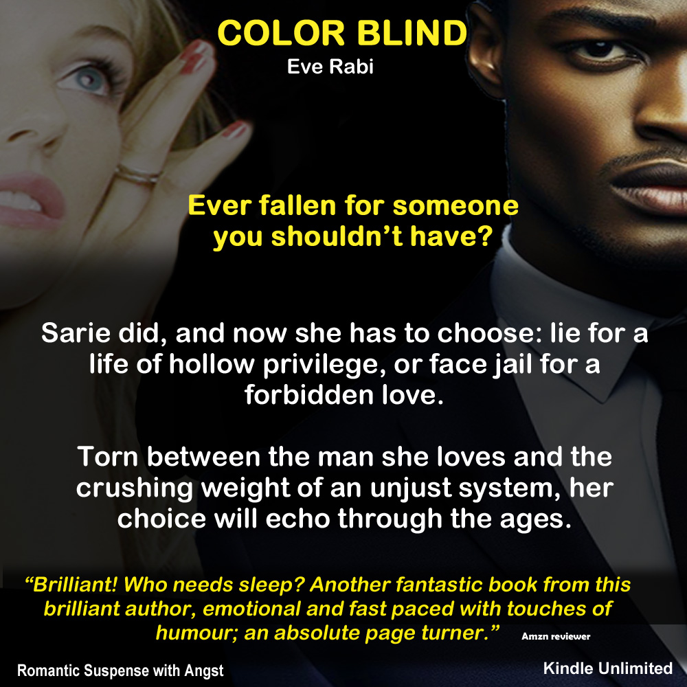 EveRabi1's tweet photo. The daughter of a famous evangelist, hellbent on segregation among the races, falls in love with a servant. How can it possibly end well? Trouble is, the wants what the heart wants. #RomanticSupense #angstAndHeartbreak #ColorBlind #KindleUnlimited #Books https://t.co/NScGb1NsBD https://t.co/Y6JNzMdc7O