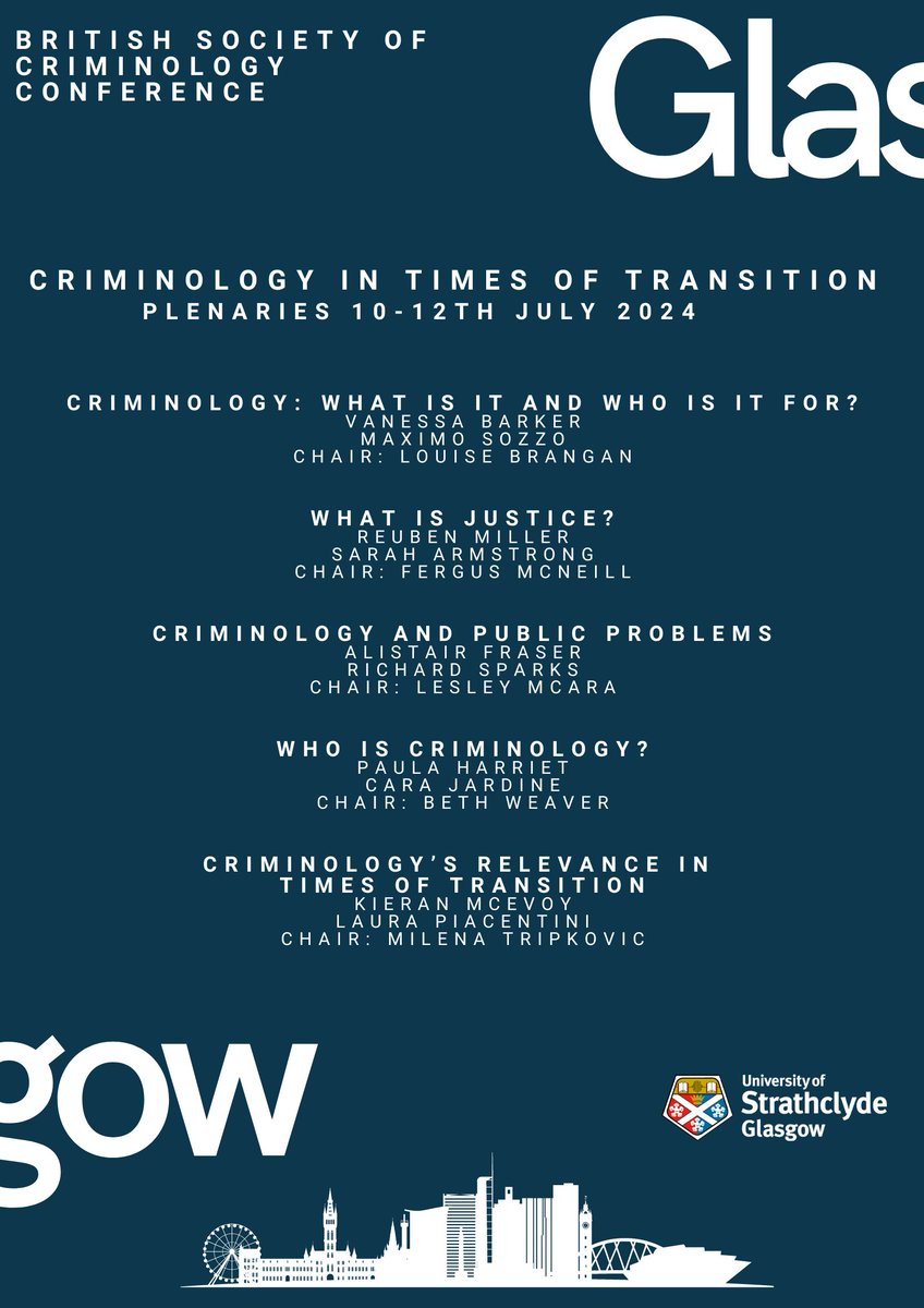📣 One week to go📣 
This time next week we will be in our first plenary! It's an 8.45 start on Wednesday, but with a headline act worth arriving early for: Vanessa Barker and Maximo Sozzo. 

See attached for a full list of fab plenaries.