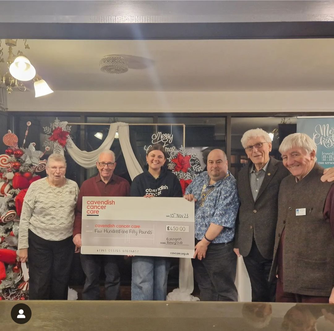 We raised £450 for <a href="/CavCancerCare/">Cavendish Cancer Care</a> recently. With your help as new members of Eckington and District Rotary, we can do so much more. Join us.