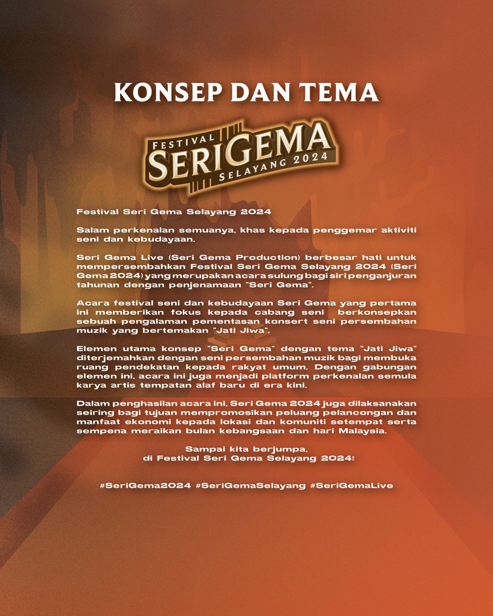 setelah 4 tahun tak bersua, ini lah masanya! 

dapatkan tiket sekarang di laman rasmi <a href="/serigemalive/">Seri Gema Live</a> 

serigema.com/order/form/fes…