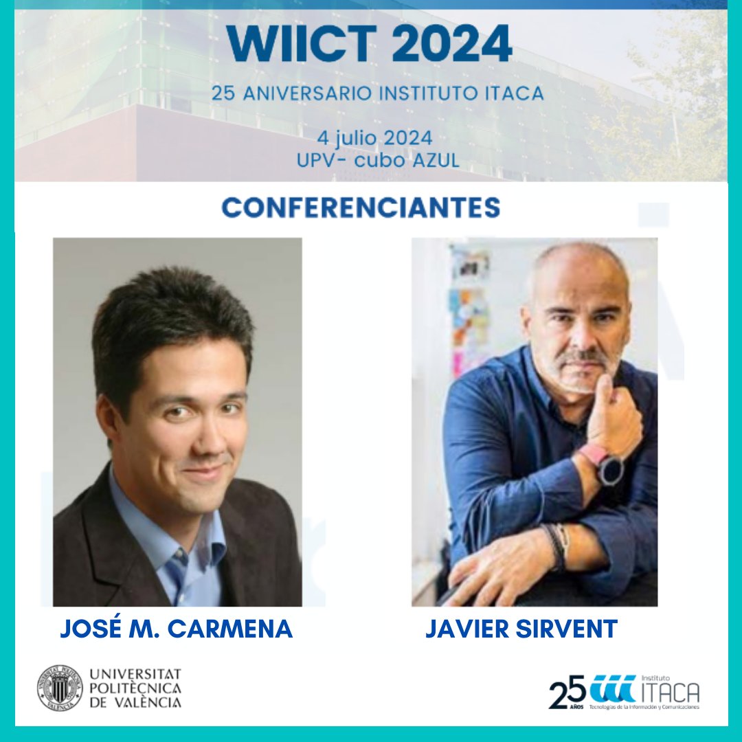ETSINF UPV (@etsinfupv) on Twitter photo 🟣 Con motivo del 25 aniversario de @itacaupv, el 4 de julio tendrá lugar #WIICT24
Contaremos con las conferencias de José M. Carmena y D. Javier Sirvent.
9:00h📍auditorio cubo azul, <a href="/CPInnovacion/">CPI - UPV | Ciudad Politécnica de la Innovación</a>,edificio 8B itaca.upv.es/itaca-institut… 🟣 Con motivo del 25 aniversario de @itacaupv, el 4 de julio tendrá lugar #WIICT24
Contaremos con las conferencias de José M. Carmena y D. Javier Sirvent.
9:00h📍auditorio cubo azul, <a href="/CPInnovacion/">CPI - UPV | Ciudad Politécnica de la Innovación</a>,edificio 8B itaca.upv.es/itaca-institut…