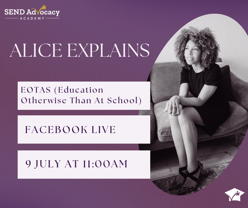 Join SEND Advocacy Director Alice on TUESDAY 9 JULY <a href="/11/">Eleven</a> am in the SEND Advocacy Academy Facebook Group facebook.com/groups/sendadv… where she will be talking about EOTAS. Register your interest for the SEND Advocacy Academy for a free PDF on SEND Myths here: sendadvocacy.com/top-10-send-my…