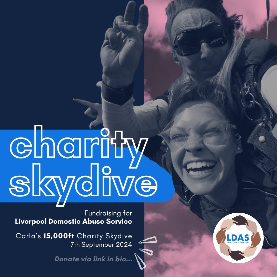 Our tremendous group facilitator Carla is generously raising money for us at Liverpool Domestic Abuse Service. 

Check out their <a href="/JustGiving/">JustGiving</a> page and please donate if you can. Thank you! #JustGiving

🪂 Link: justgiving.com/page/carla-hoo…
