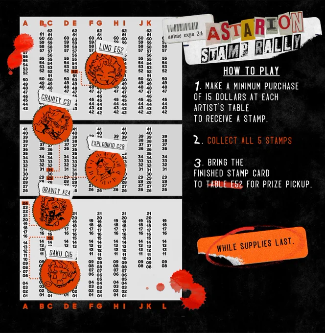 🩸#AX2024 astarion stamp rally🩸

hello! i'm hosting an ✨astarion✨themed stamp rally for AX! collect stamps from all 5 artists and receive a prize pack of your favorite pale elf!!

🗡️@gravitydusty A24
🗡️@sakulicina C15 
🗡️@explodikid C29
🗡️@cranity C31
🗡️@viol_vrt E52 