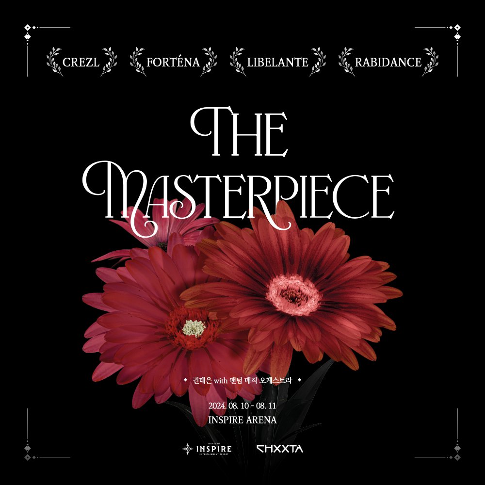 2024 The Masterpiece Concert

일자 : 8.10(토) 17시 ~ 11(일) 16시
장소 : 인스파이어 아레나
러닝타임 : 150분
출연자 : CREZL, FORTENA, LIBELANTE, RABIDANCE
티켓오픈 : 7월 12일(금) 8PM(KST)

인터파크 단독판매, 글로벌 예매 페이지 동시 오픈