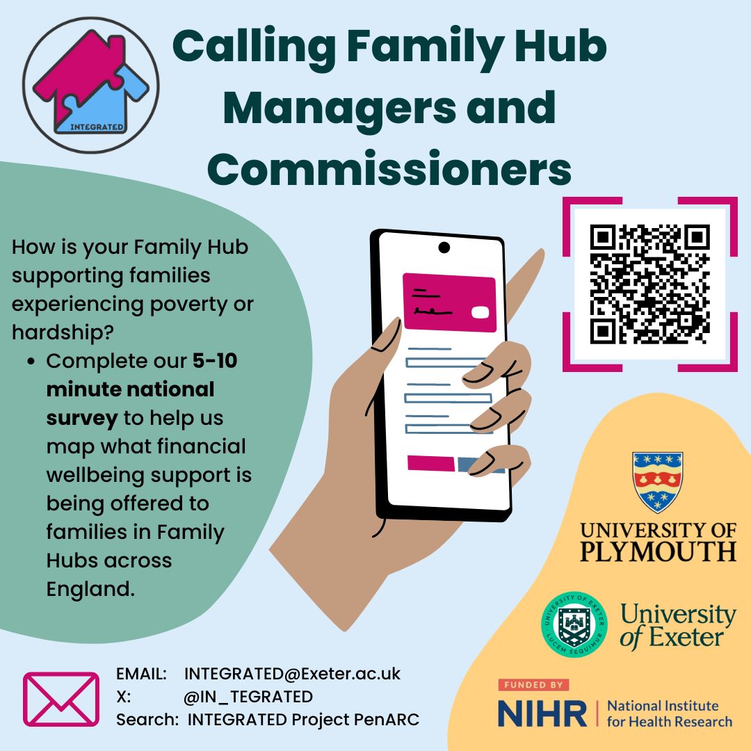 INTEGRATED Project (@in_tegrated) on Twitter photo We've been getting a great response to our survey on parenting & financial wellbeing support, from #FamilyHub Managers across the country.
If you'd like to participate in this important research, there's still a bit of time! We'd ❤️ to hear from you!
<a href="/FamilyHubs/">Family Hubs Network</a> <a href="/NIHRresearch/">National Institute for Health and Care Research</a> We've been getting a great response to our survey on parenting & financial wellbeing support, from #FamilyHub Managers across the country.
If you'd like to participate in this important research, there's still a bit of time! We'd ❤️ to hear from you!
<a href="/FamilyHubs/">Family Hubs Network</a> <a href="/NIHRresearch/">National Institute for Health and Care Research</a>