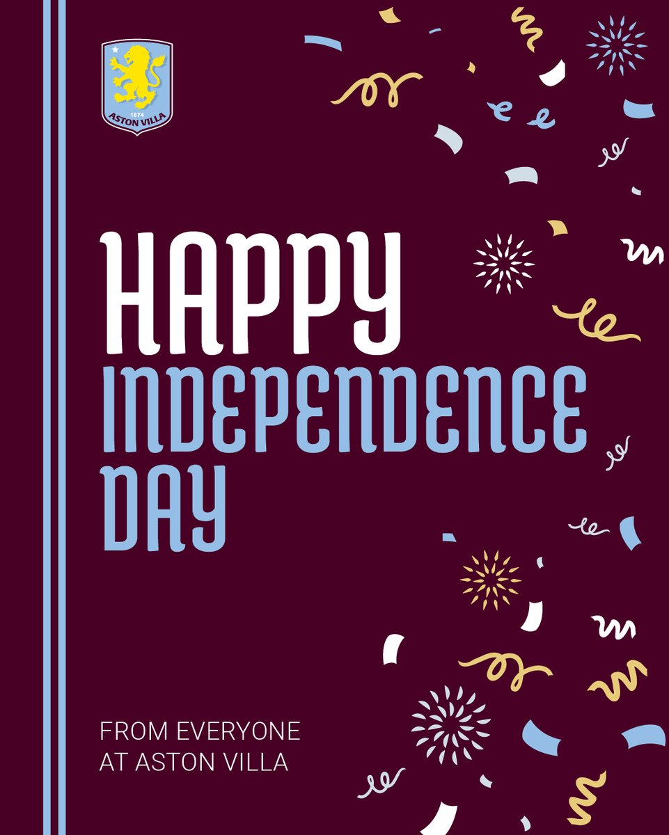 AstonVilla's tweet photo. Happy Independence Day to all celebrating in the United States and around the world! 🇺🇸 https://t.co/fToqr3QR5H