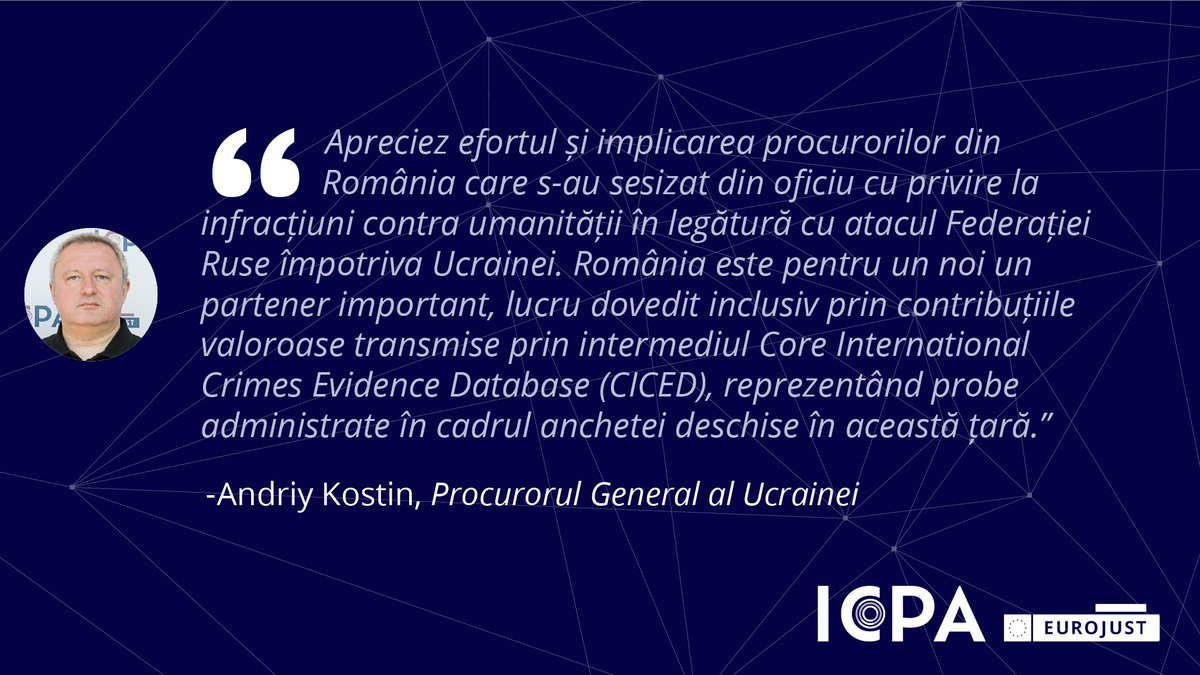 piccj_oficial's tweet photo. Comunicat de presă  Eurojust

Un an de la lansarea Centrului internațional pentru urmărirea penală a crimei de agresiune împotriva Ucrainei (ICPA)   

 https://t.co/kXEShMUFSQ

#Eurojust #JIT #ICPA #CICED #MinisterulPublic #PICCJ https://t.co/MQmAfDTGre