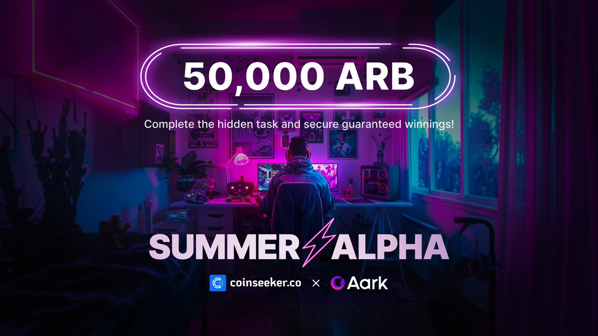 coinseeker.co (@coinseeker_co) on Twitter photo Summer Alpha kicks off with <a href="/Aark_Digital/">Aark Digital</a> โก๏ธ
Feeling bullish on #Arbitrum?
Join our campaign and win a share of the 50,000 $ARB prize pool, brought to you by the top-tier 1000x Perp DEX, Aark!
๐ Join Now: coinseeker.co/alpha/quests/aโฆ
Details ๐ Summer Alpha kicks off with <a href="/Aark_Digital/">Aark Digital</a> โก๏ธ
Feeling bullish on #Arbitrum?
Join our campaign and win a share of the 50,000 $ARB prize pool, brought to you by the top-tier 1000x Perp DEX, Aark!
๐ Join Now: coinseeker.co/alpha/quests/aโฆ
Details ๐