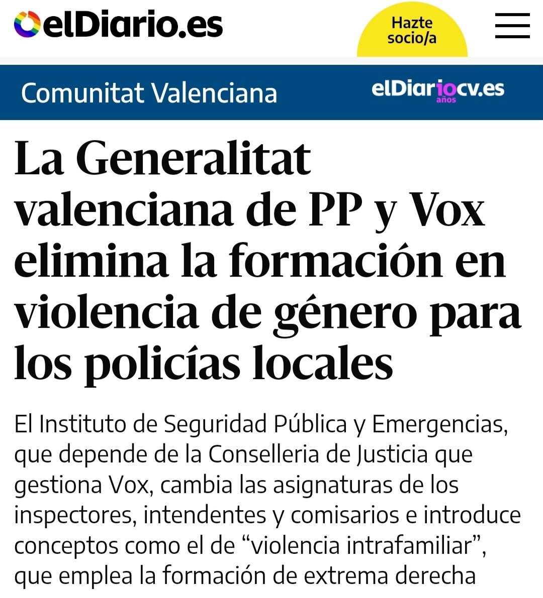 Aquestes 2 notícies es llegeixen millor juntes.

Ens estàn assassinant per ser DONES i el PP blanquejant el terrorisme masclista de VOX.

VERGONYA!!!

#feminisme #violènciadegènere #GeneralitatValenciana #Vox #PP #formació #policialocal #terrorismemasclista