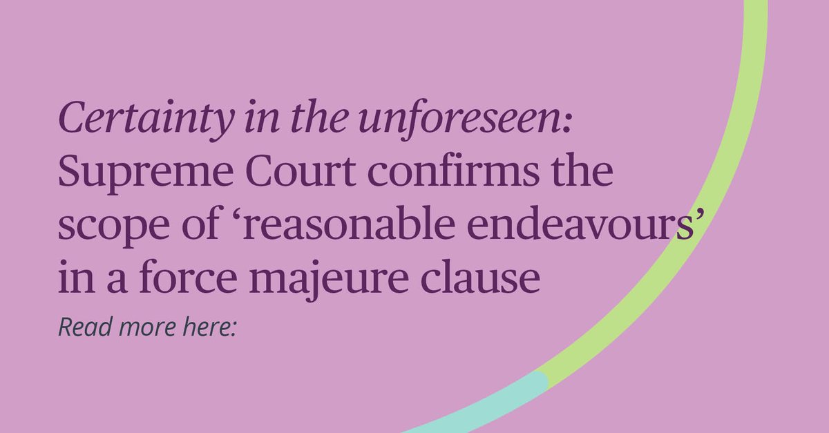 The UK Supreme Court has recently held that a party is not obligated to accept an offer of non-contractual performance by their counterparty, even if the party can overcome the effects of the specified force majeure event by doing so. Read more: 2bird.ly/45OWmzr