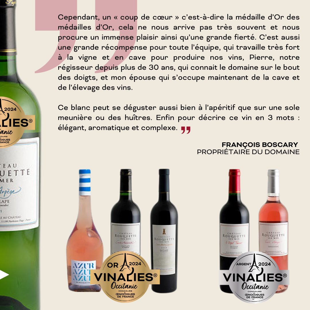 vinalies_oef's tweet photo. Témoignage: François Boscary du Château Rouquette-sur-mer. Le domaine est lauréat de nombreuses médailles Vinalies en 2024 : 2 Or Vinalies Internationales, 1 Argent Vinalies France, 4 Or et 2 Argent Vinalies Occitanie. #vinalies #occitanie #aoplaclape #vin #oenologuesdefrance https://t.co/NBPHuyXoQi