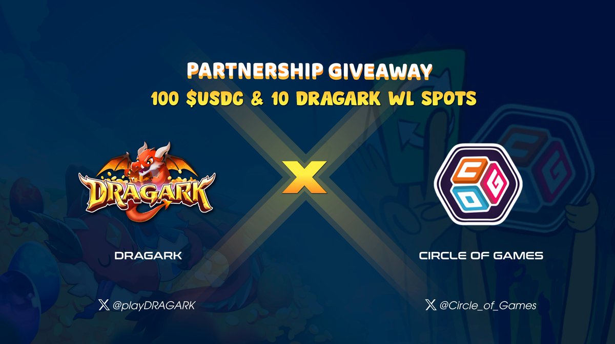DRAGARK on Mainnet 🐉 (@playdragark) on Twitter photo Partnership giveaway 🎊
To celebrate the partnership between Dragark & <a href="/Circle_of_Games/">Circle of Games</a>, we are eager to run our first joint activity for our community
💸100 $USDC & 10 Dragark WL spots
🥇10 random winners
Join now on KlapAi: klapai.io/bounty-detail/…
#onchaingames #starknet Partnership giveaway 🎊
To celebrate the partnership between Dragark & <a href="/Circle_of_Games/">Circle of Games</a>, we are eager to run our first joint activity for our community
💸100 $USDC & 10 Dragark WL spots
🥇10 random winners
Join now on KlapAi: klapai.io/bounty-detail/…
#onchaingames #starknet