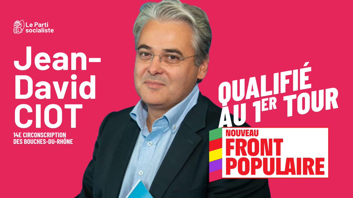 👏 Bravo à Jean-David Ciot, qualifié pour le second tour dans la 14ème circonscription des Bouches-du-Rhône !

#NouveauFrontPopulaire #ÉlectionsLégislatives2024