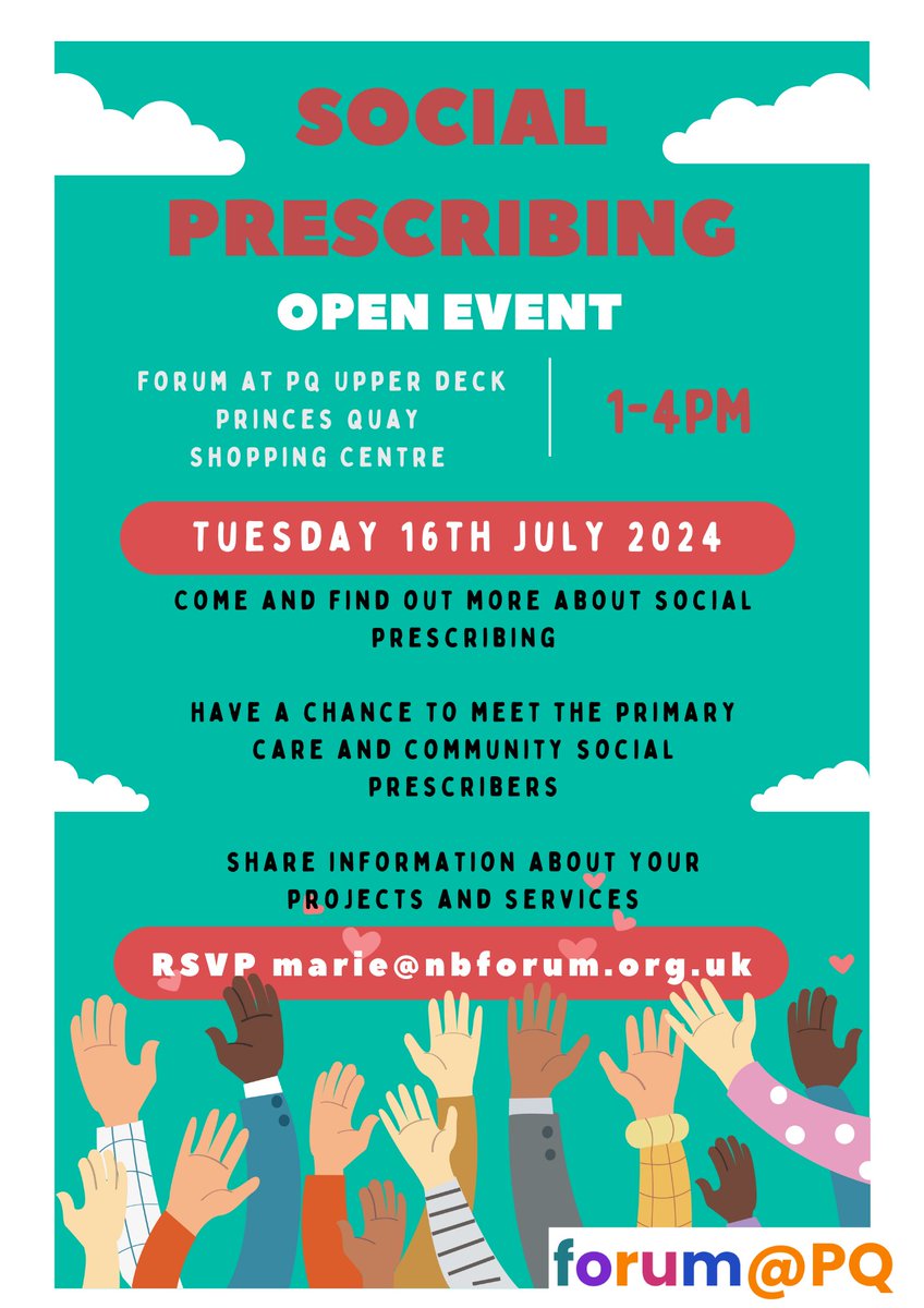 This event is open to the general public to find out more about social prescribing.

If you would like to join us at the Social Prescribing Open Event, please drop Marie an email marie@nbforum.org.uk