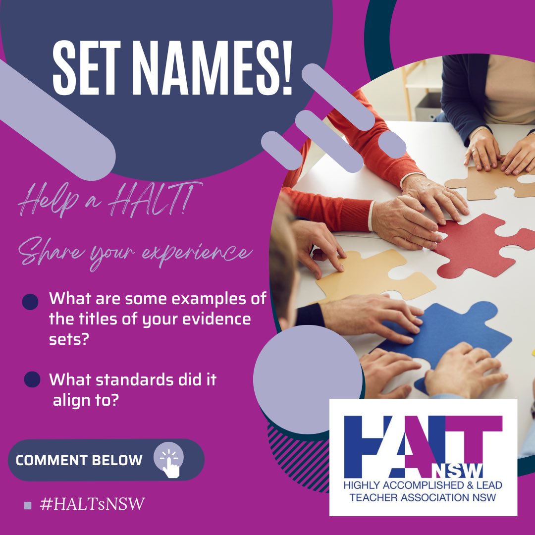HALT Association NSW (@haltsnsw) on Twitter photo #HALTsNSW 📣We need your help! We are always looking for new ways to support our aspirant <a href="/HALTsNSW/">HALT Association NSW</a> members so we would love you to share the title of any evidence sets you submitted. We’d love to build a patchwork of examples to help our colleagues who are starting the process #HALTsNSW 📣We need your help! We are always looking for new ways to support our aspirant <a href="/HALTsNSW/">HALT Association NSW</a> members so we would love you to share the title of any evidence sets you submitted. We’d love to build a patchwork of examples to help our colleagues who are starting the process