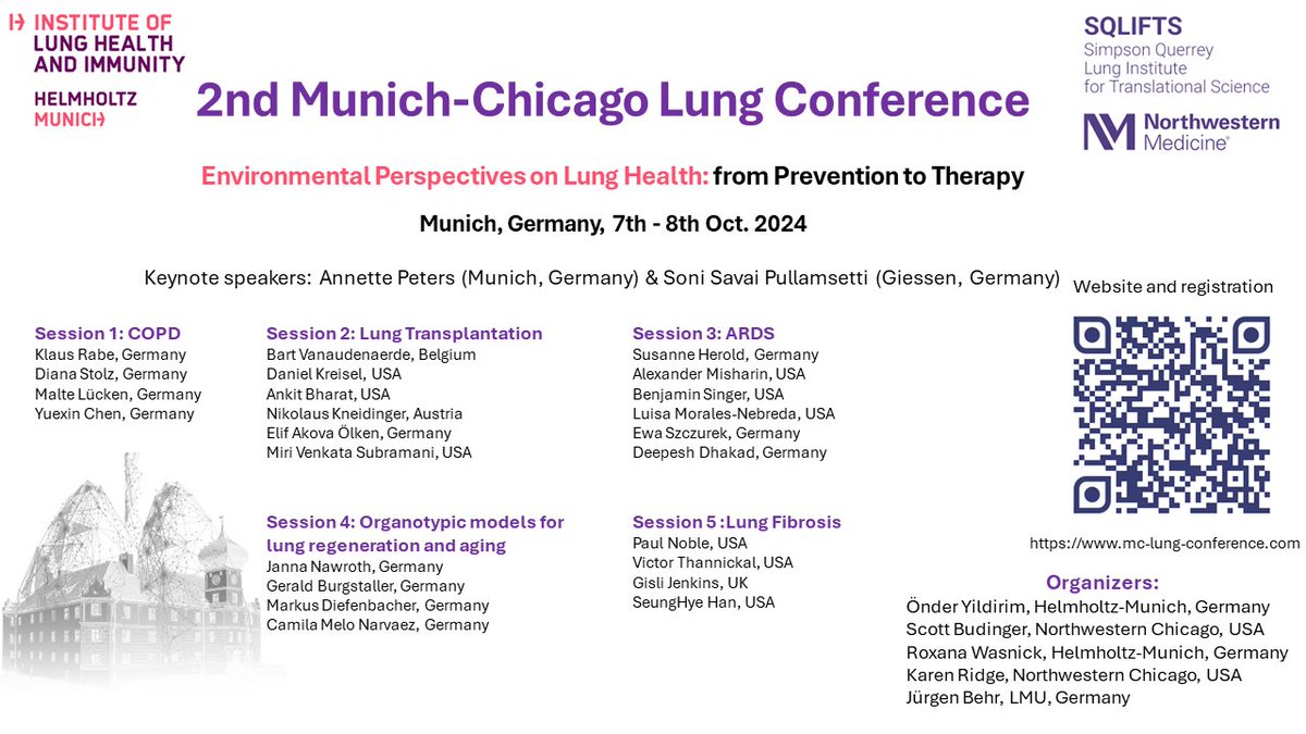 Institute of Lung Health and Immunity (@lunghealthmuc) on Twitter photo Don’t miss the Munich-Chicago Lung Conference <a href="/HelmholtzMunich/">Helmholtz Munich | @HelmholtzMunich</a> at Schloss Hohenkammer in October 2024! Join our international speakers to exchange our findings in translational research on lung diseases worldwide.
Register – there are still a few places:
mc-lung-conference.com Don’t miss the Munich-Chicago Lung Conference <a href="/HelmholtzMunich/">Helmholtz Munich | @HelmholtzMunich</a> at Schloss Hohenkammer in October 2024! Join our international speakers to exchange our findings in translational research on lung diseases worldwide.
Register – there are still a few places:
mc-lung-conference.com