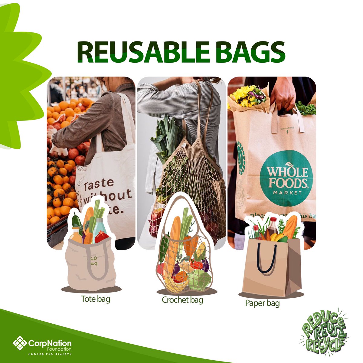 Today is #PlasticBagFreeDay! Small actions like using reusable bags can make a big impact on our environment. Let’s do our part!

#reduceplasticwaste #environmentalaction #PlasticBagFreeDay #corpnation