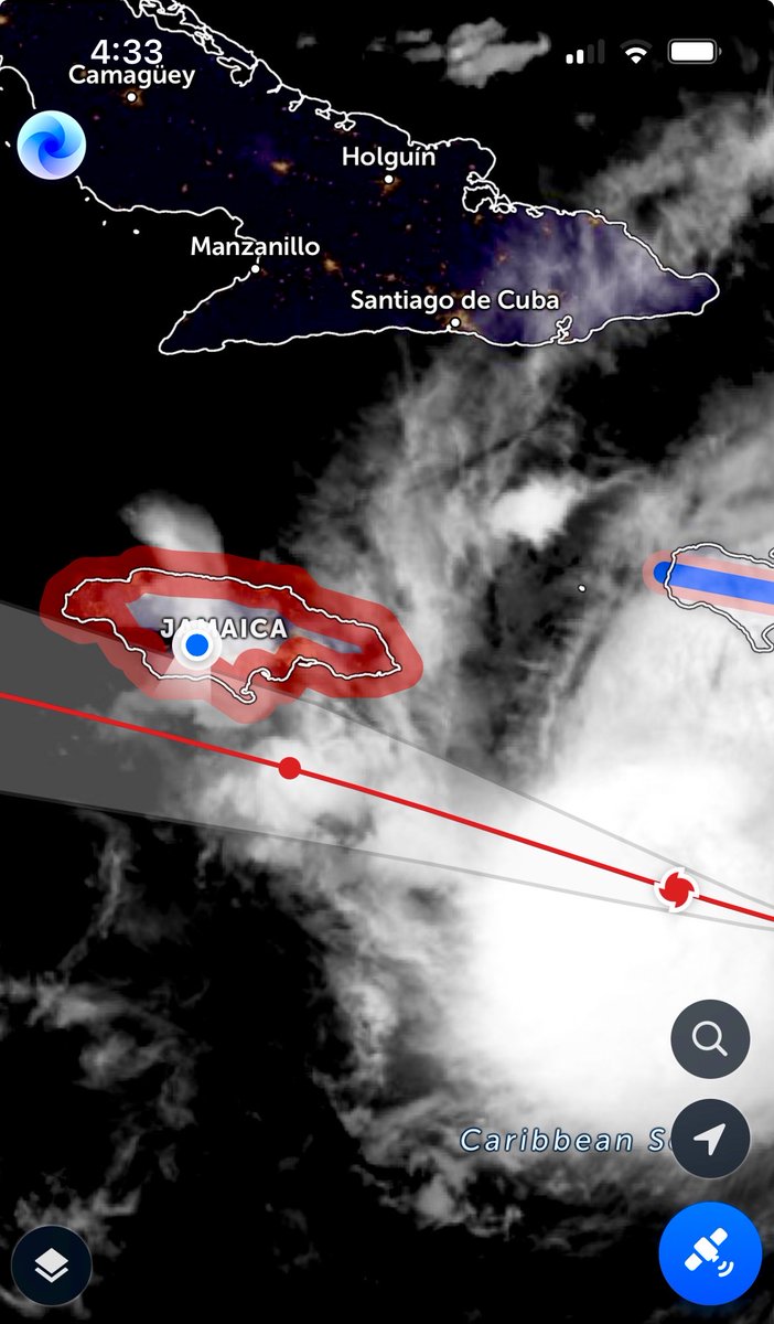Hurricane Beryl 4:10AM #Jamaica time. Category 4. Zoom Earth shows its trajectory moving slightly south and away from the island. We will still get hurricane winds but dare we hope? #HurricaneBeryl