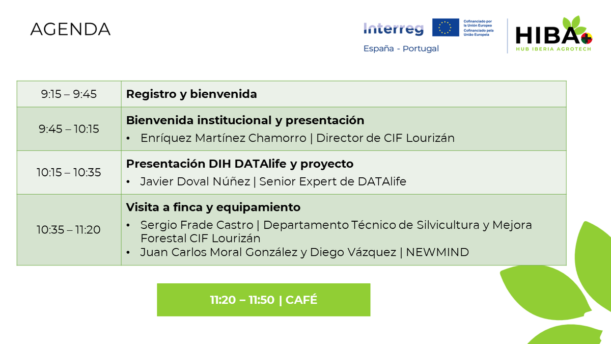 DATAlife_DIH's tweet photo. Te recordamos que el próximo lunes presentamos nuestro demostrador digital forestal implantado en @CIFLourizan en el marco del proyecto @HIBA_UE.

✉️ ¡Regístrate aquí! https://t.co/rLawfM7Eyp

Te dejamos por aquí la agenda con los ponentes.

📅 08/06
🕙 9:15-12:40
📍 CIF Lourizán https://t.co/3WgsAsarCm