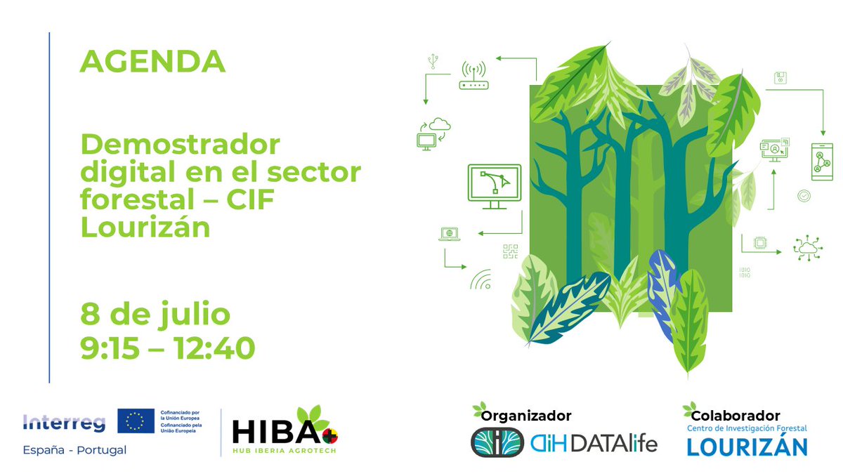 DATAlife_DIH's tweet photo. Te recordamos que el próximo lunes presentamos nuestro demostrador digital forestal implantado en @CIFLourizan en el marco del proyecto @HIBA_UE.

✉️ ¡Regístrate aquí! https://t.co/rLawfM7Eyp

Te dejamos por aquí la agenda con los ponentes.

📅 08/06
🕙 9:15-12:40
📍 CIF Lourizán https://t.co/3WgsAsarCm