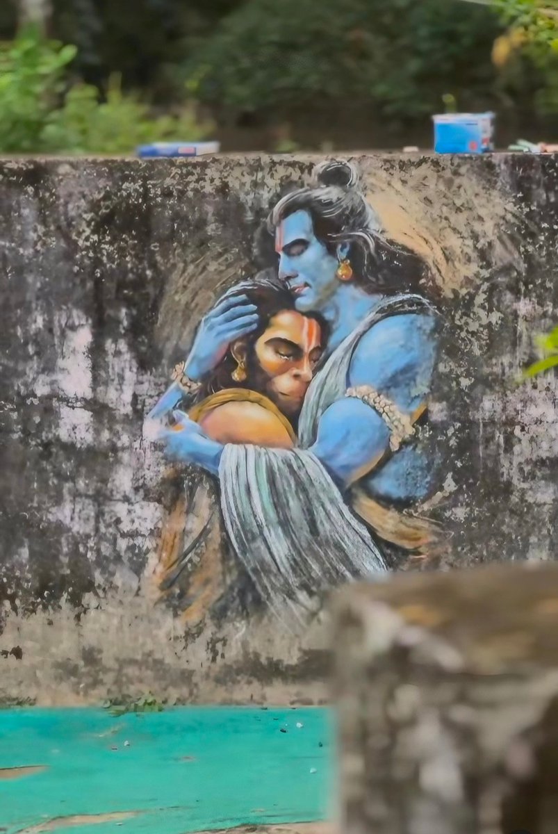 LostTemple7's tweet photo. Incredible Wall Painting art of Bhagwan Shri Ram and Hanuman ji by artist Kiran Kumar https://t.co/y23GUBIBTM