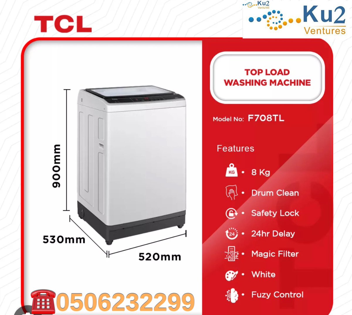 Ku2Ventures's tweet photo. TCL 8KG Top Load Washing Machine. 📌Ghc 4500. 🛻 Free Delivery Within Accra. ☎️0506232299 For More Info. #Ku2Ventures https://t.co/dAsVk4rdIs