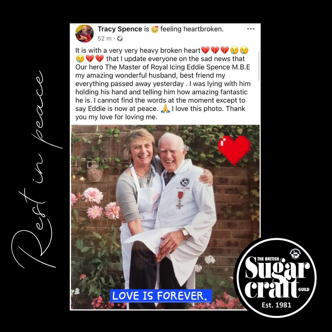 We are heartbroken to share the news that a true legend of the cake world has passed. Eddie was an exceptional man and we hold Tracy, his family and all who loved him in our hearts. Rest in peace Eddie Spence MBE 🖤