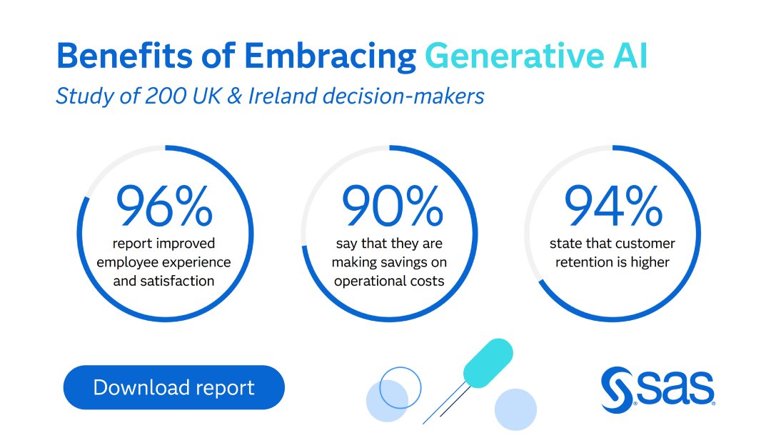 SASSoftwareIE's tweet image. Check out the findings from our extensive market research into how organisations are using #GenAI, what the benefits are and also what&apos;s holding them back 2.sas.com/6012g0xiI